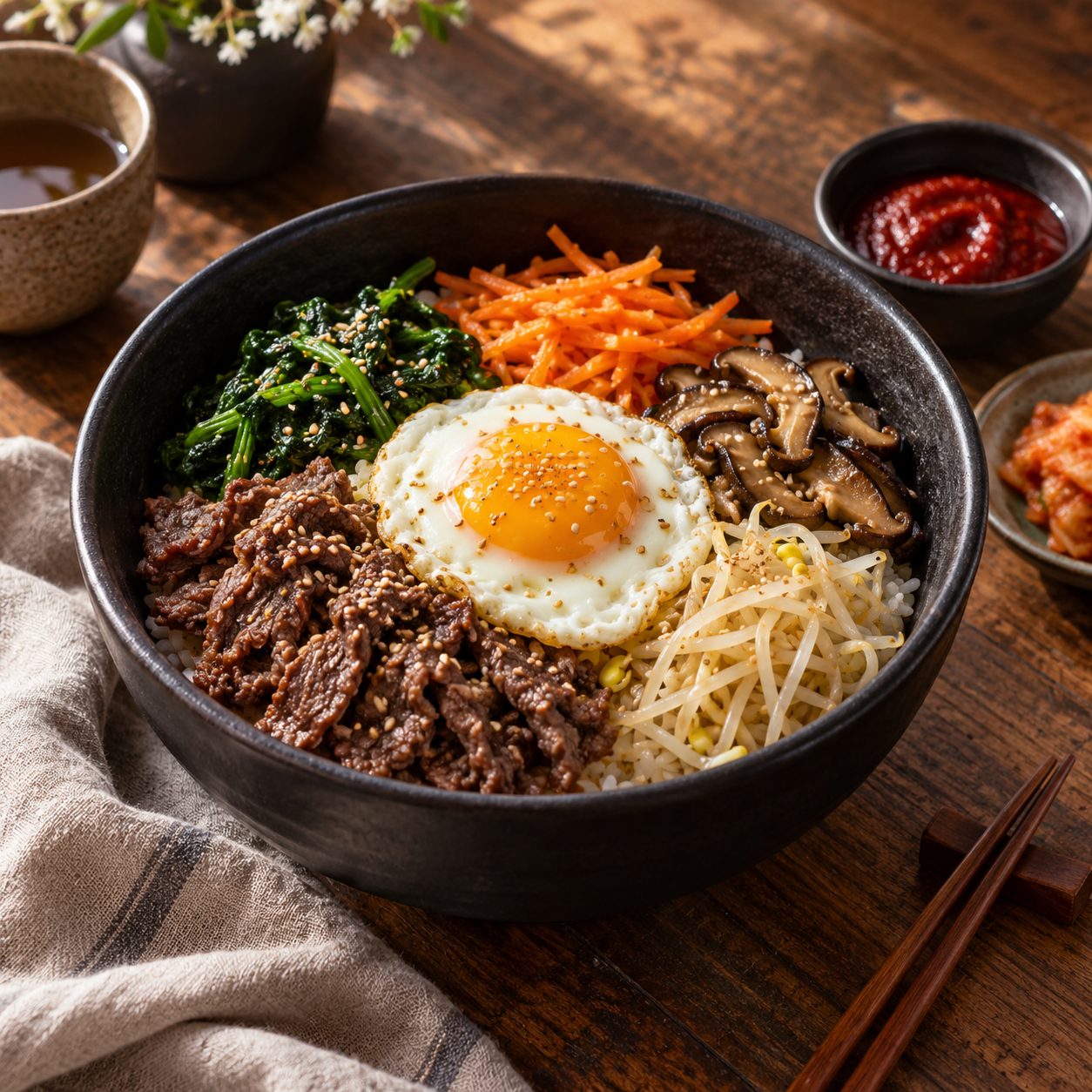 AI-created editorial illustration of Korean bibimbap